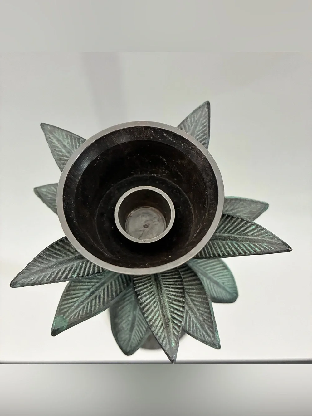 Decorative Metal Dark Bronze Palm Pillar Candle Holder